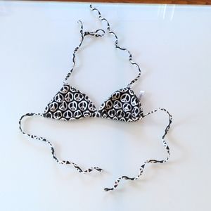 Black & White Peace Sign Triangle Bathing Suit Top